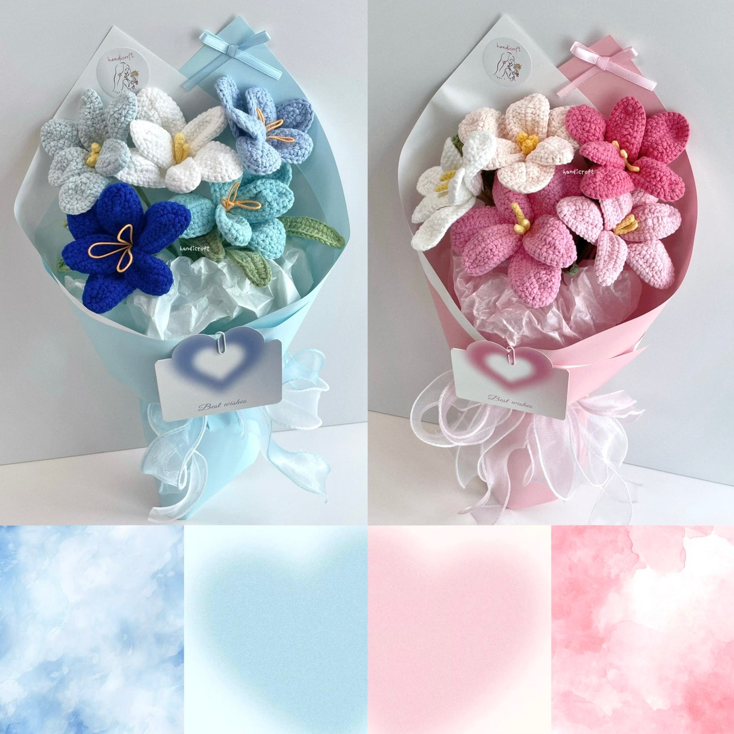 handicroft singpaore handmade crochet open tulips everlasting flower bouquet tulips in bloom pink & blue