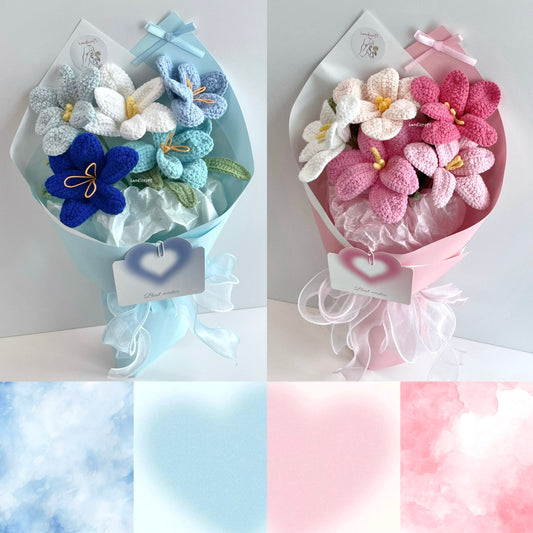 handicroft singpaore handmade crochet open tulips everlasting flower bouquet tulips in bloom pink & blue