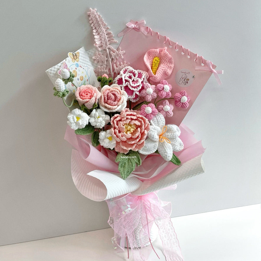 handicroft special handmade crochet flower bouquet a letter to you pink