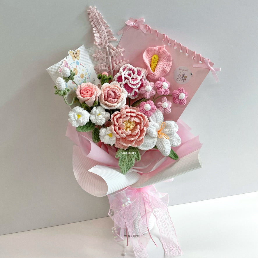 handicroft special handmade crochet flower bouquet a letter to you pink