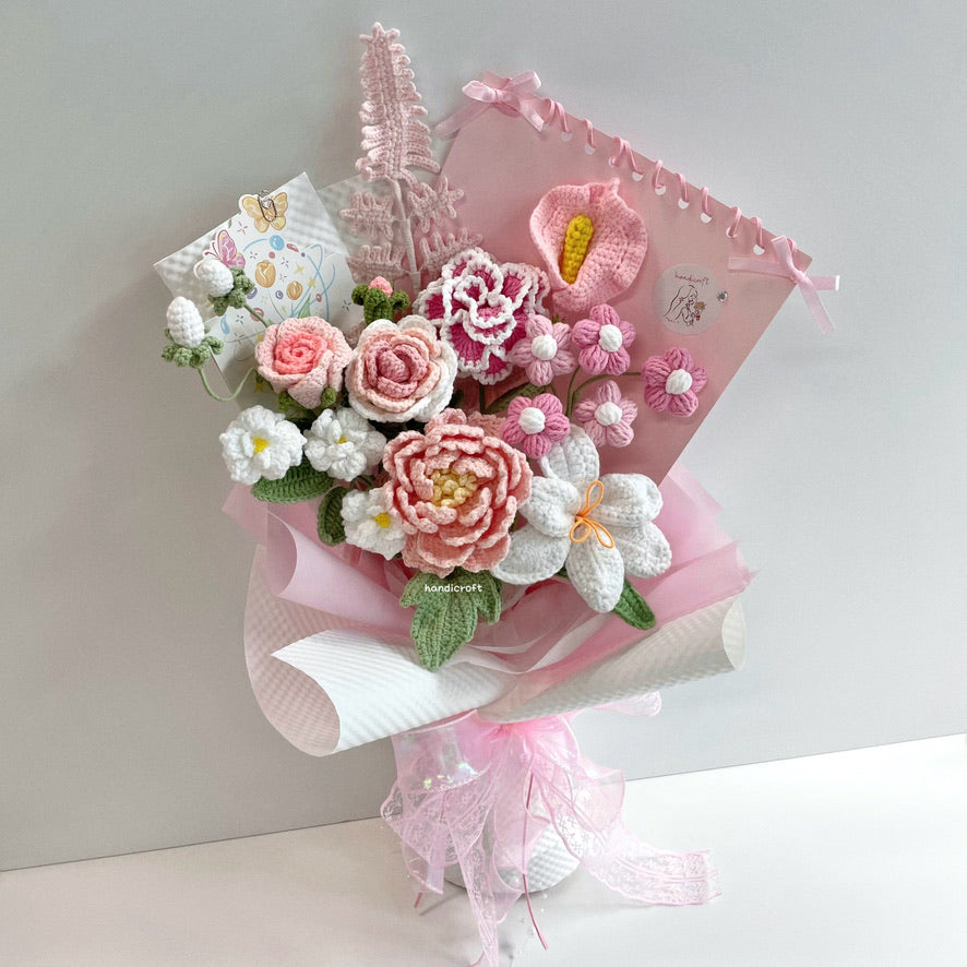 handicroft special handmade crochet flower bouquet a letter to you pink