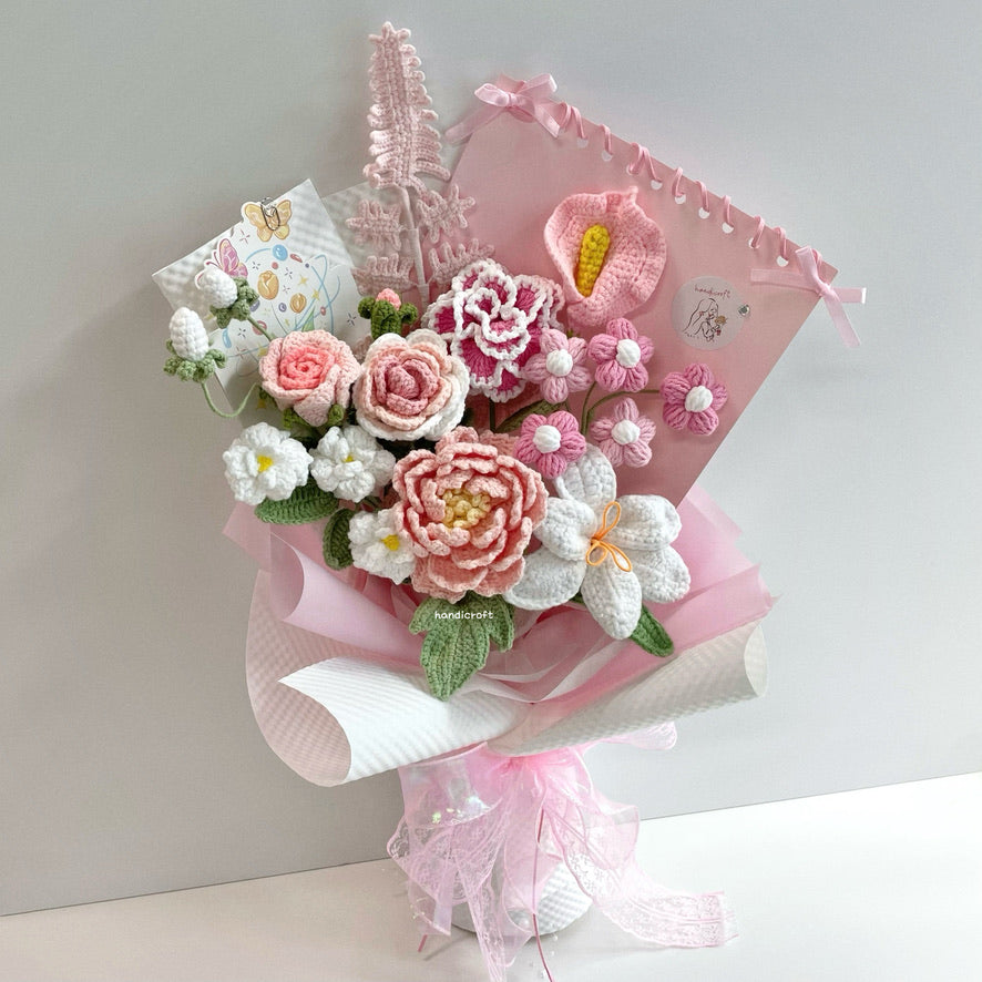 handicroft special handmade crochet flower bouquet a letter to you pink