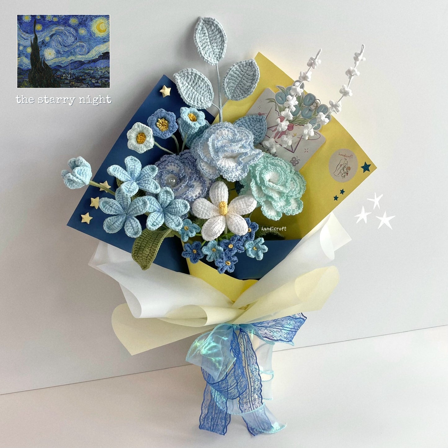 handicroft special handmade crochet flower bouquet the starry night Vincent van Gogh The Starry Night painting