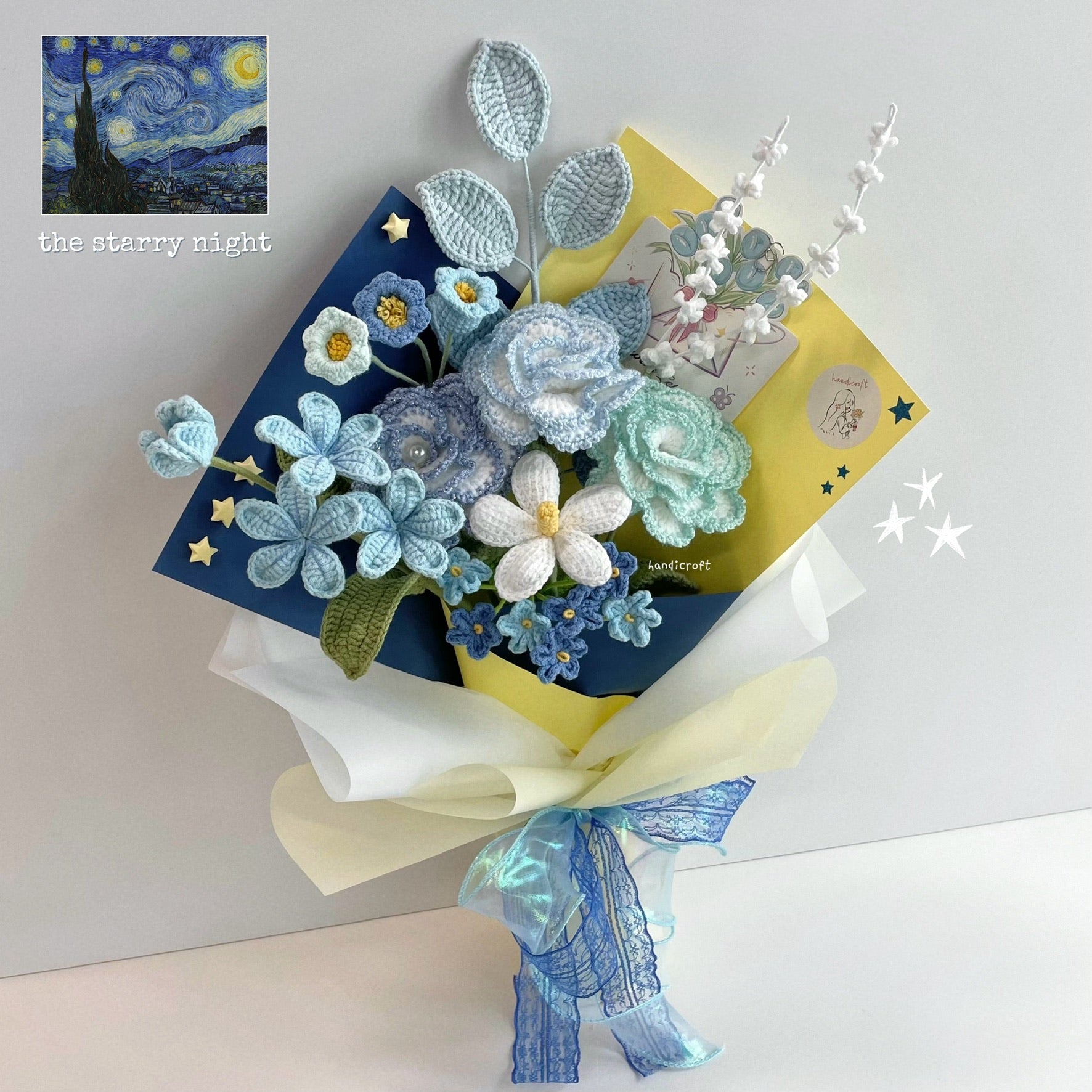 handicroft special handmade crochet flower bouquet the starry night Vincent van Gogh The Starry Night painting
