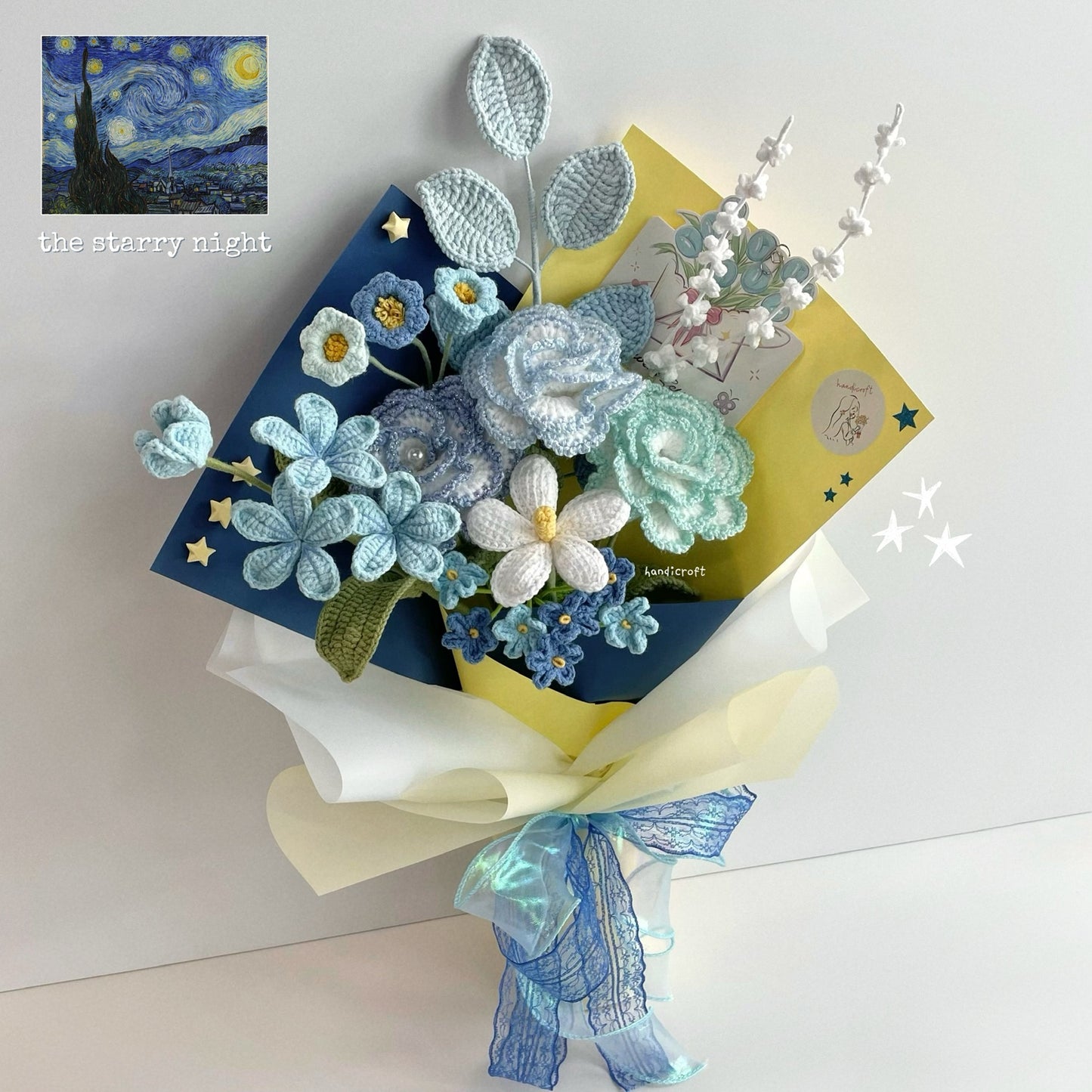 handicroft special handmade crochet flower bouquet the starry night Vincent van Gogh The Starry Night painting