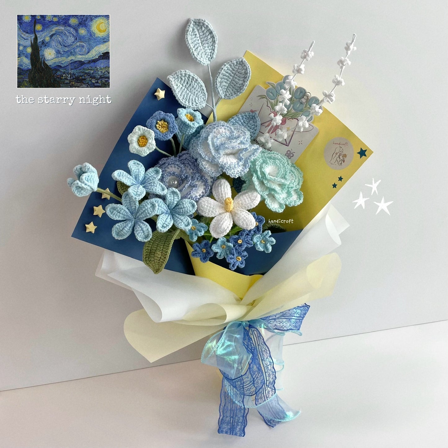 handicroft special handmade crochet flower bouquet the starry night Vincent van Gogh The Starry Night painting