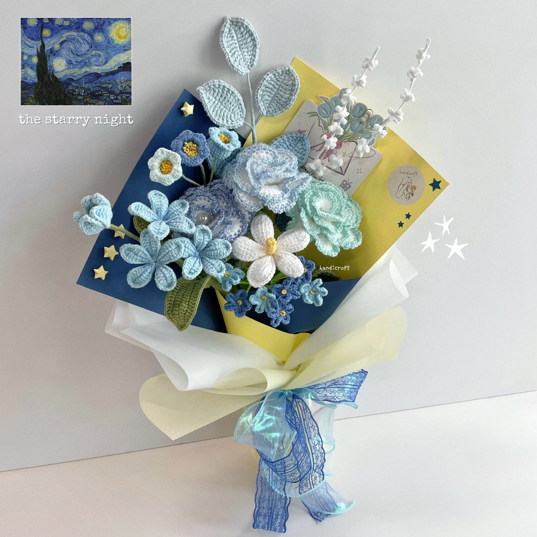 handicroft special handmade crochet flower bouquet the starry night Vincent van Gogh The Starry Night painting