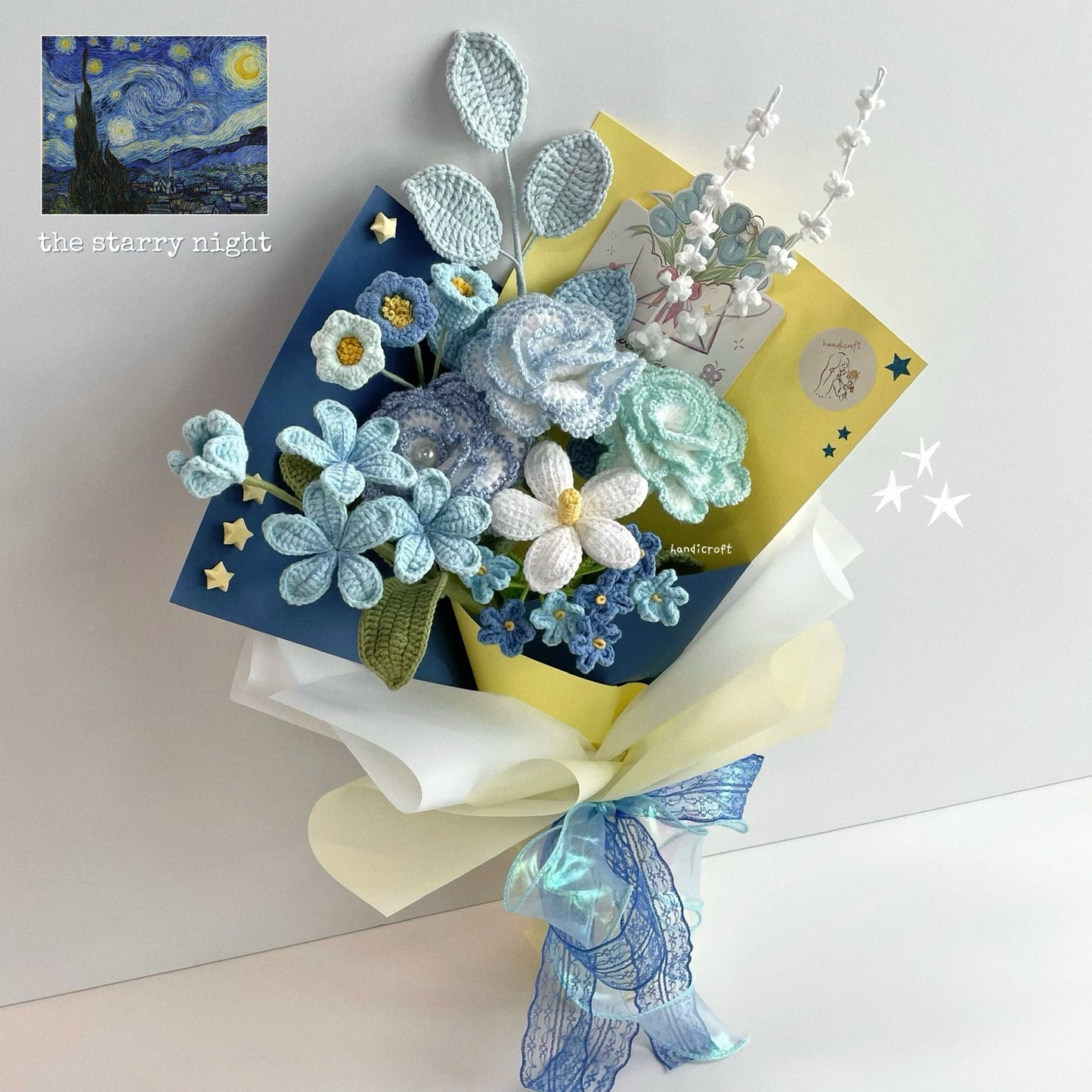 handicroft special handmade crochet flower bouquet the starry night Vincent van Gogh The Starry Night painting