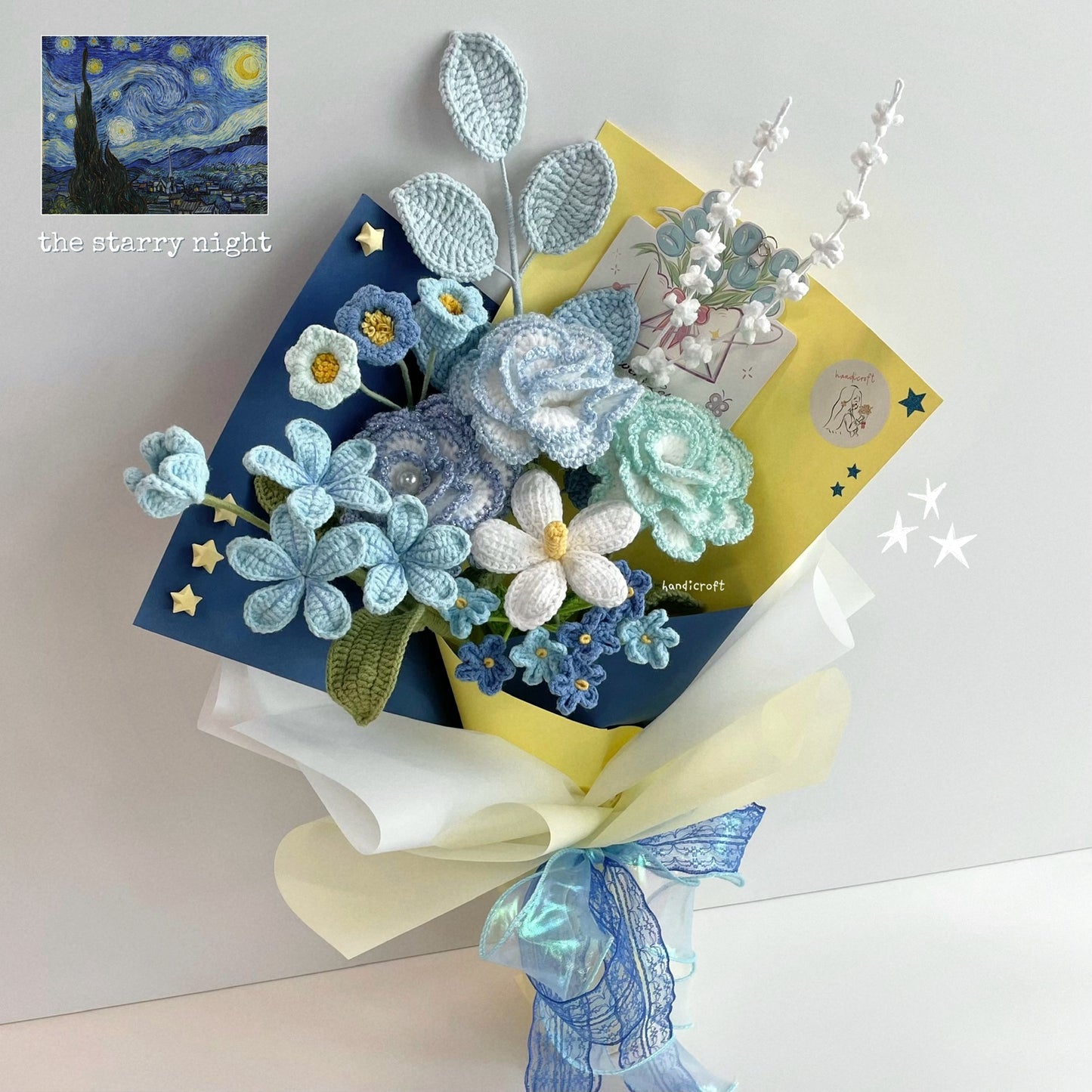 handicroft special handmade crochet flower bouquet the starry night Vincent van Gogh The Starry Night painting