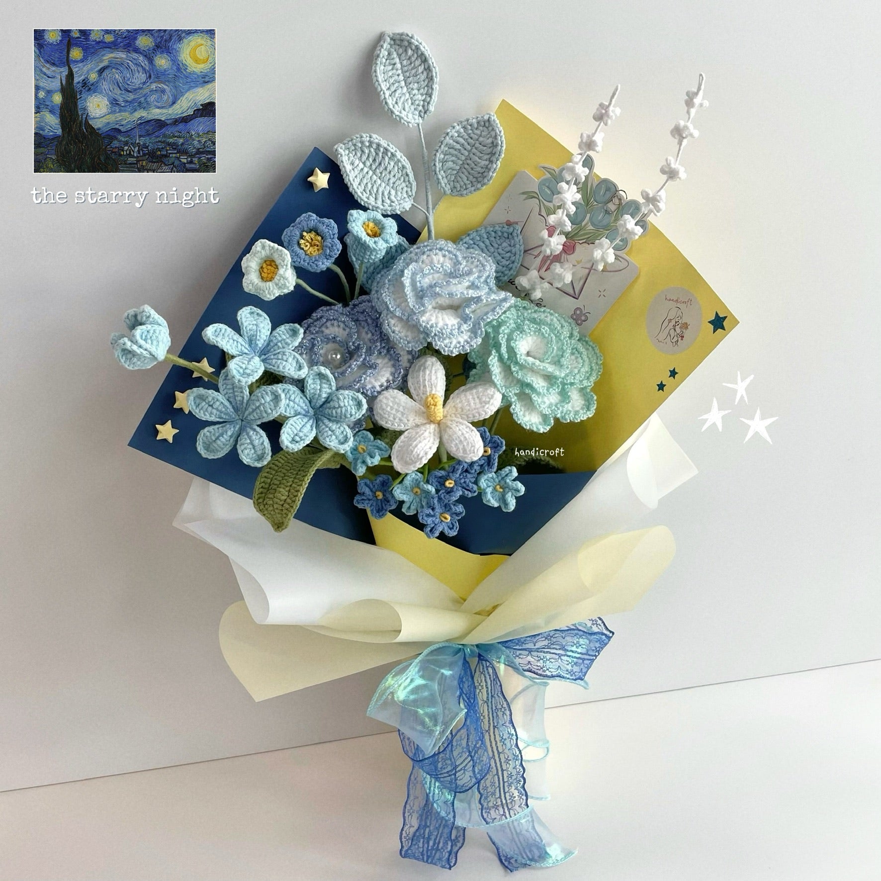 handicroft special handmade crochet flower bouquet the starry night Vincent van Gogh The Starry Night painting