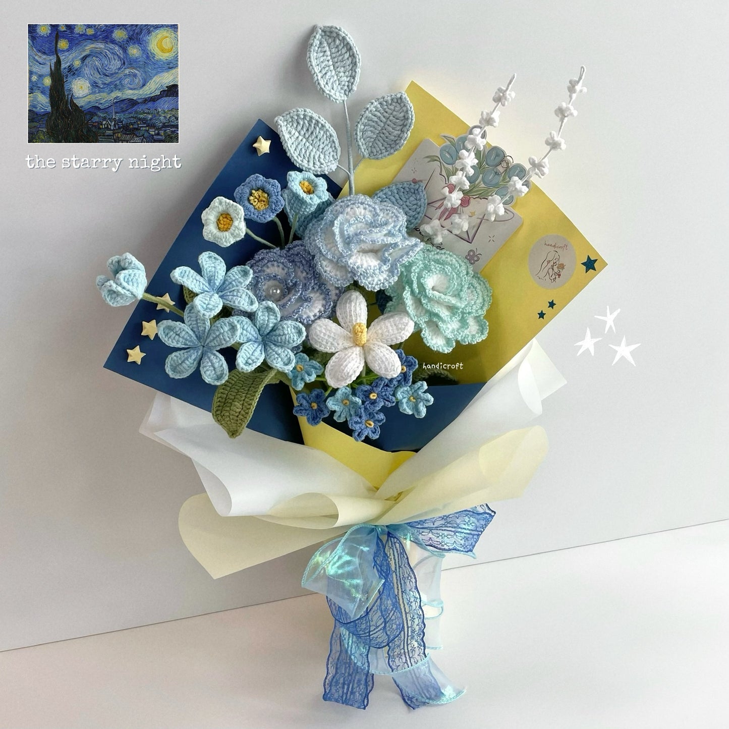 handicroft special handmade crochet flower bouquet the starry night Vincent van Gogh The Starry Night painting
