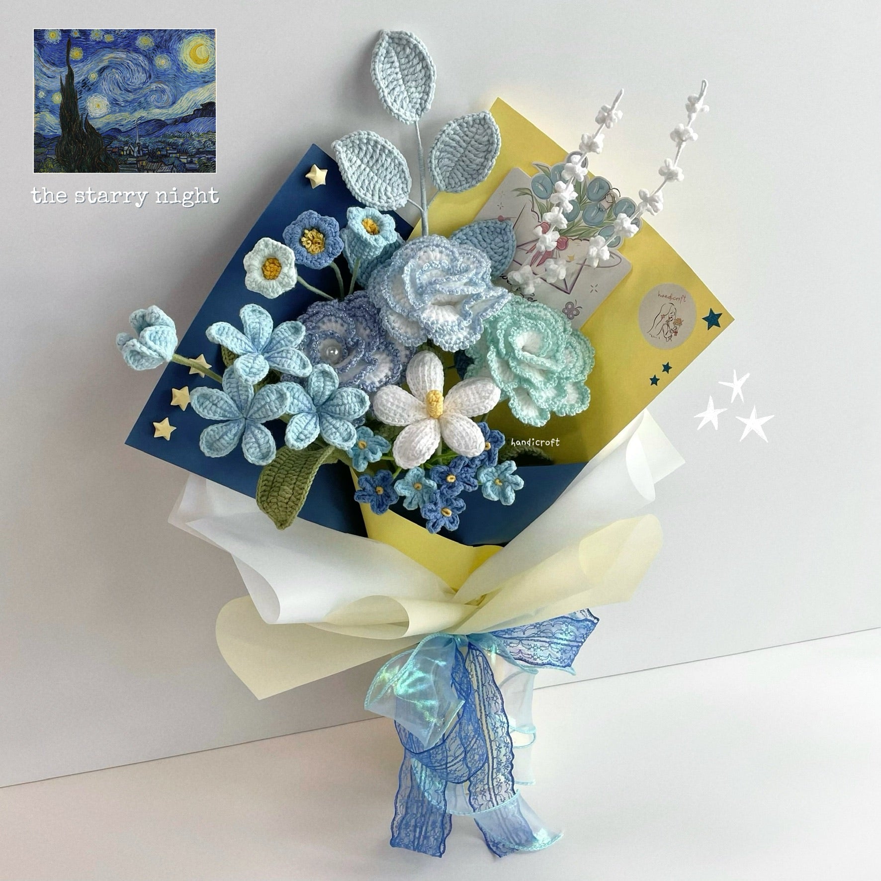 handicroft special handmade crochet flower bouquet the starry night Vincent van Gogh The Starry Night painting