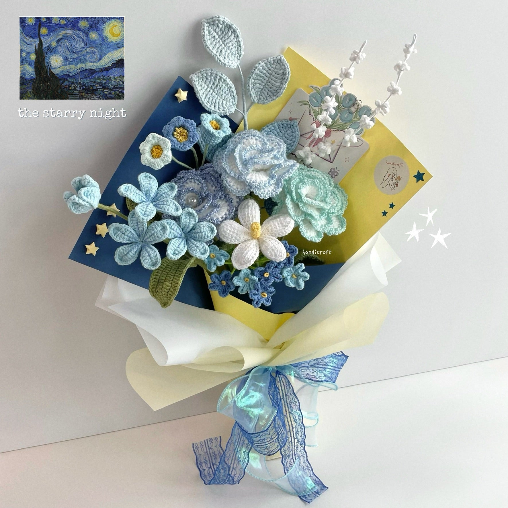 handicroft special handmade crochet flower bouquet the starry night Vincent van Gogh The Starry Night painting