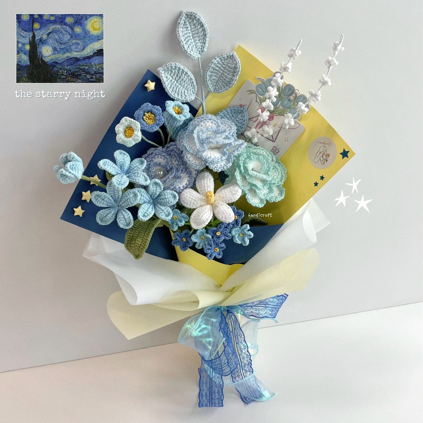 handicroft special handmade crochet flower bouquet the starry night Vincent van Gogh The Starry Night painting
