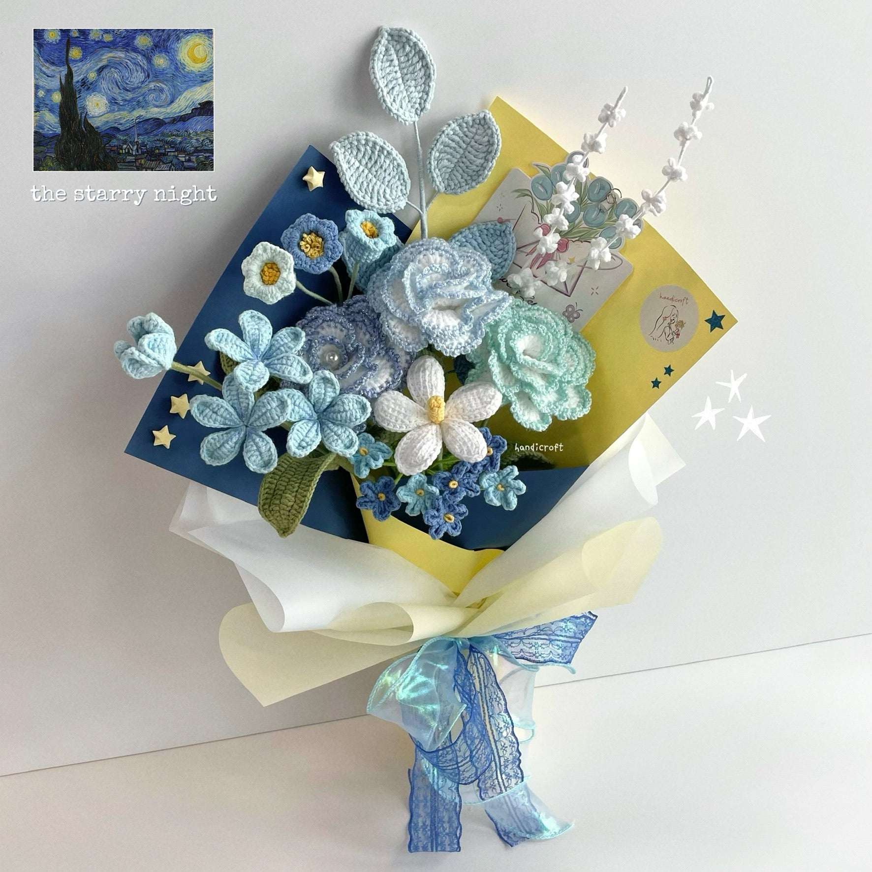 handicroft special handmade crochet flower bouquet the starry night Vincent van Gogh The Starry Night painting