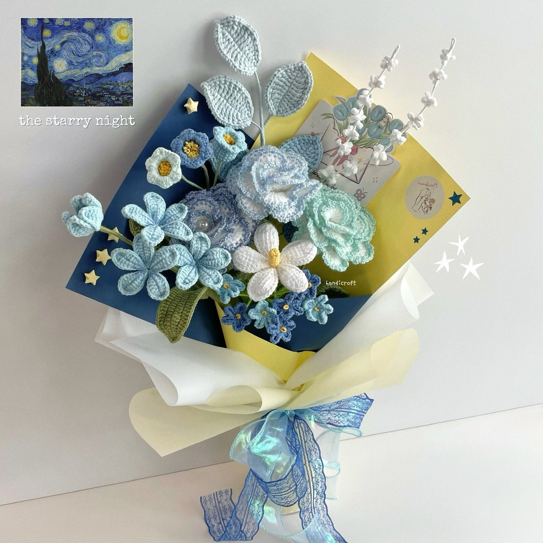 handicroft special handmade crochet flower bouquet the starry night Vincent van Gogh The Starry Night painting
