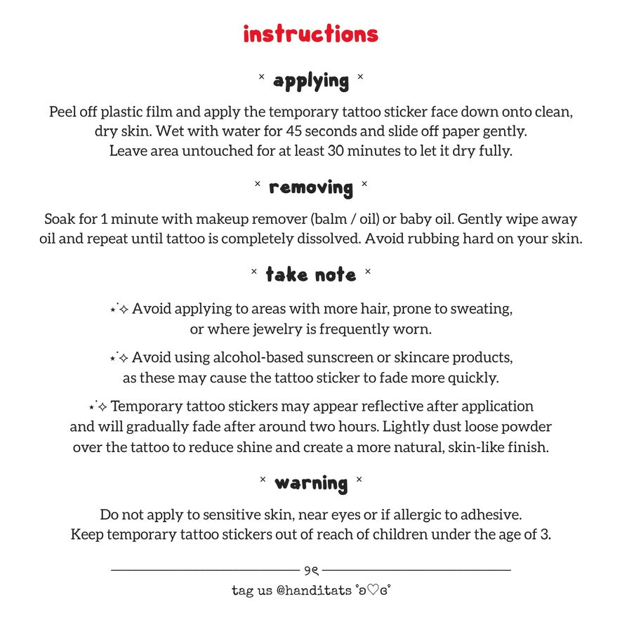 handitats temporary tattoo sticker application instructions