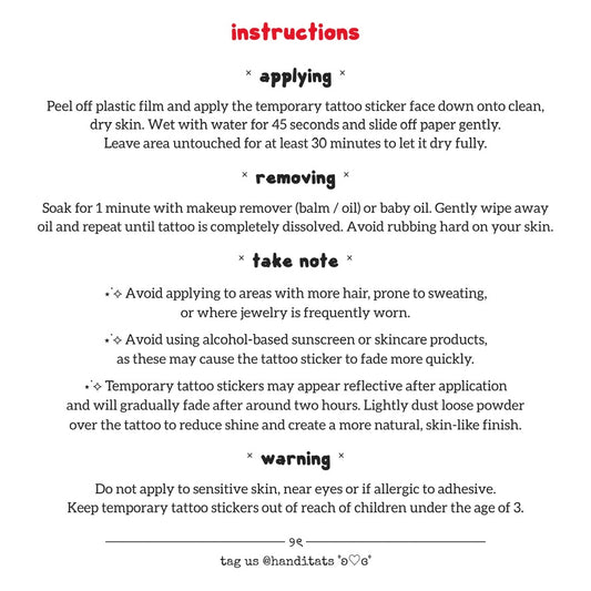 handitats temporary tattoo sticker application instructions