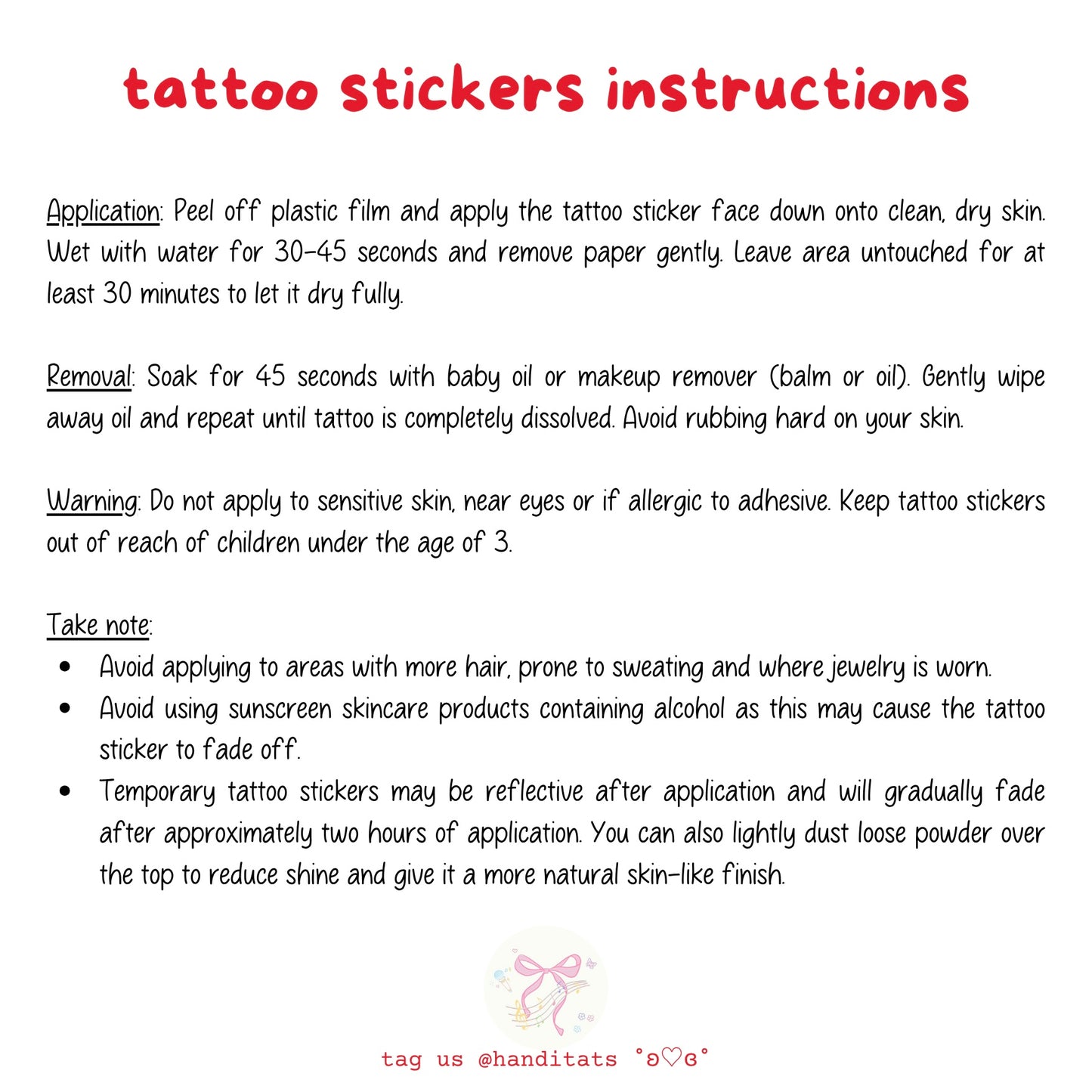 handitats temporary tattoo stickers instructions