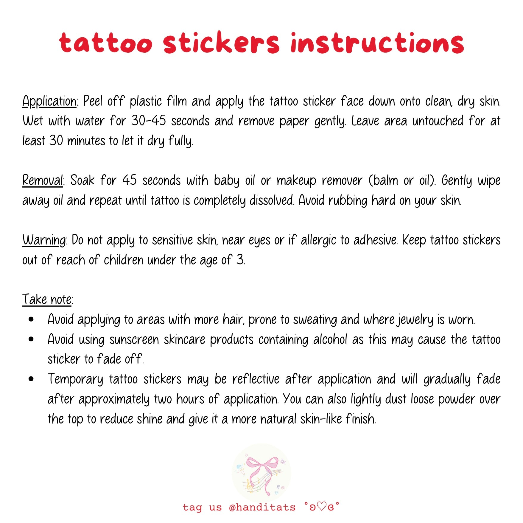 handitats temporary tattoo stickers instructions
