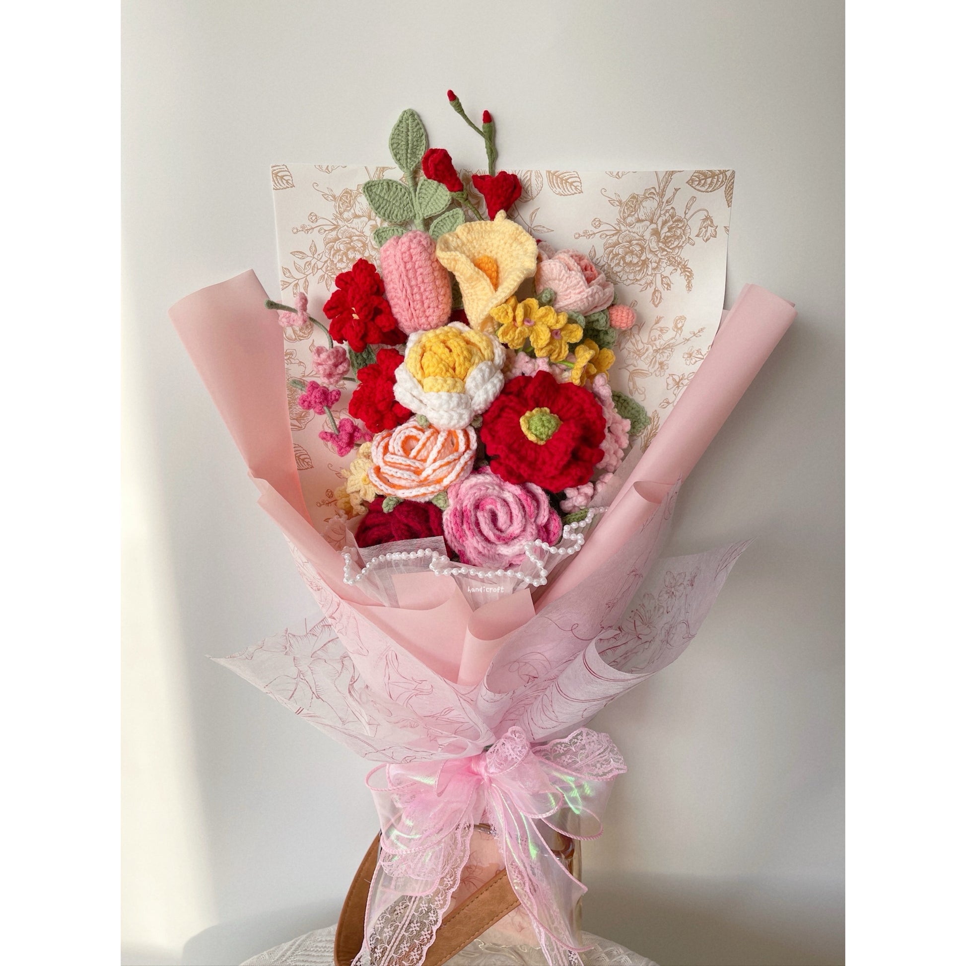 singapore handicroft crochet flower bouquet vase arrangement vase of rosy