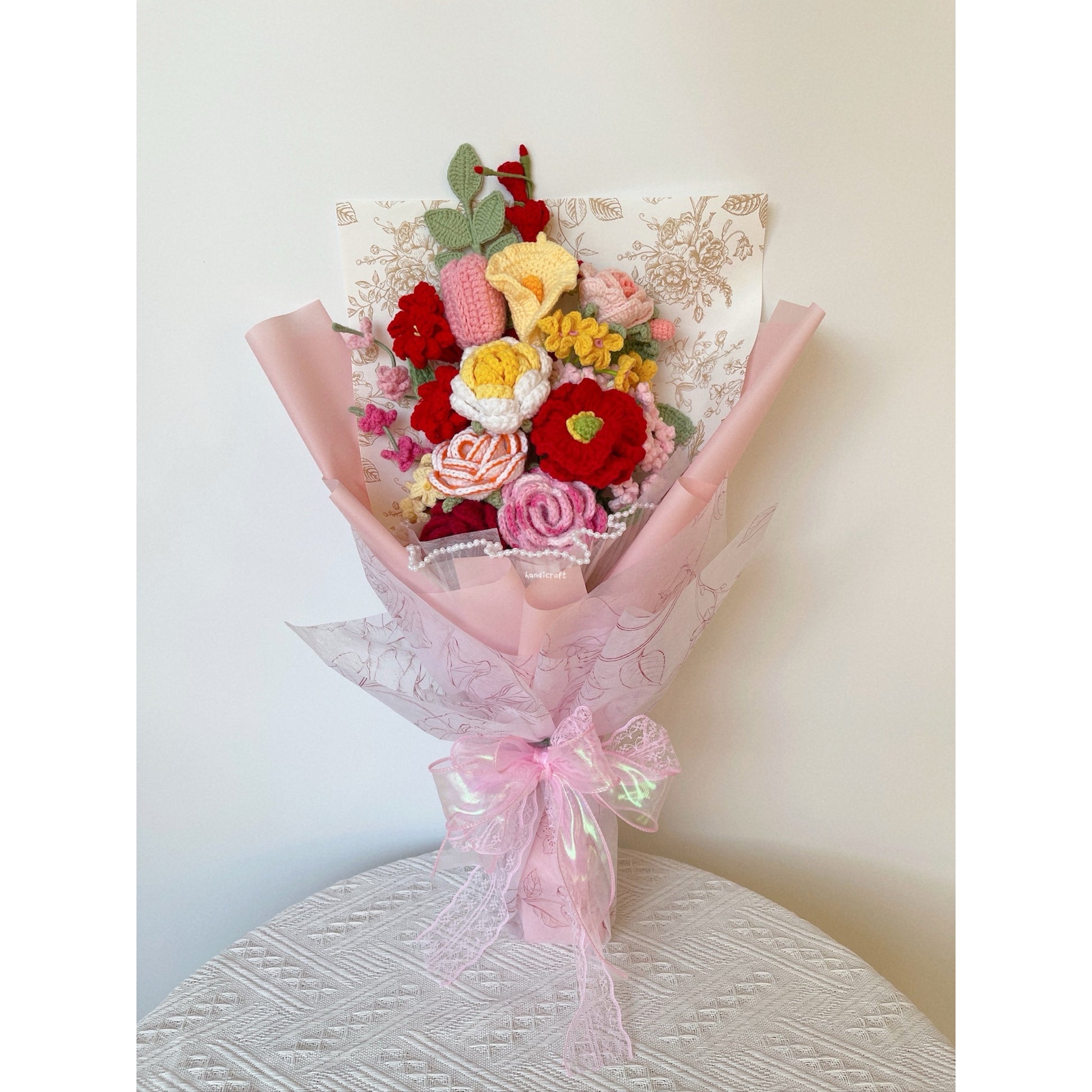 singapore handicroft crochet flower bouquet vase arrangement vase of rosy