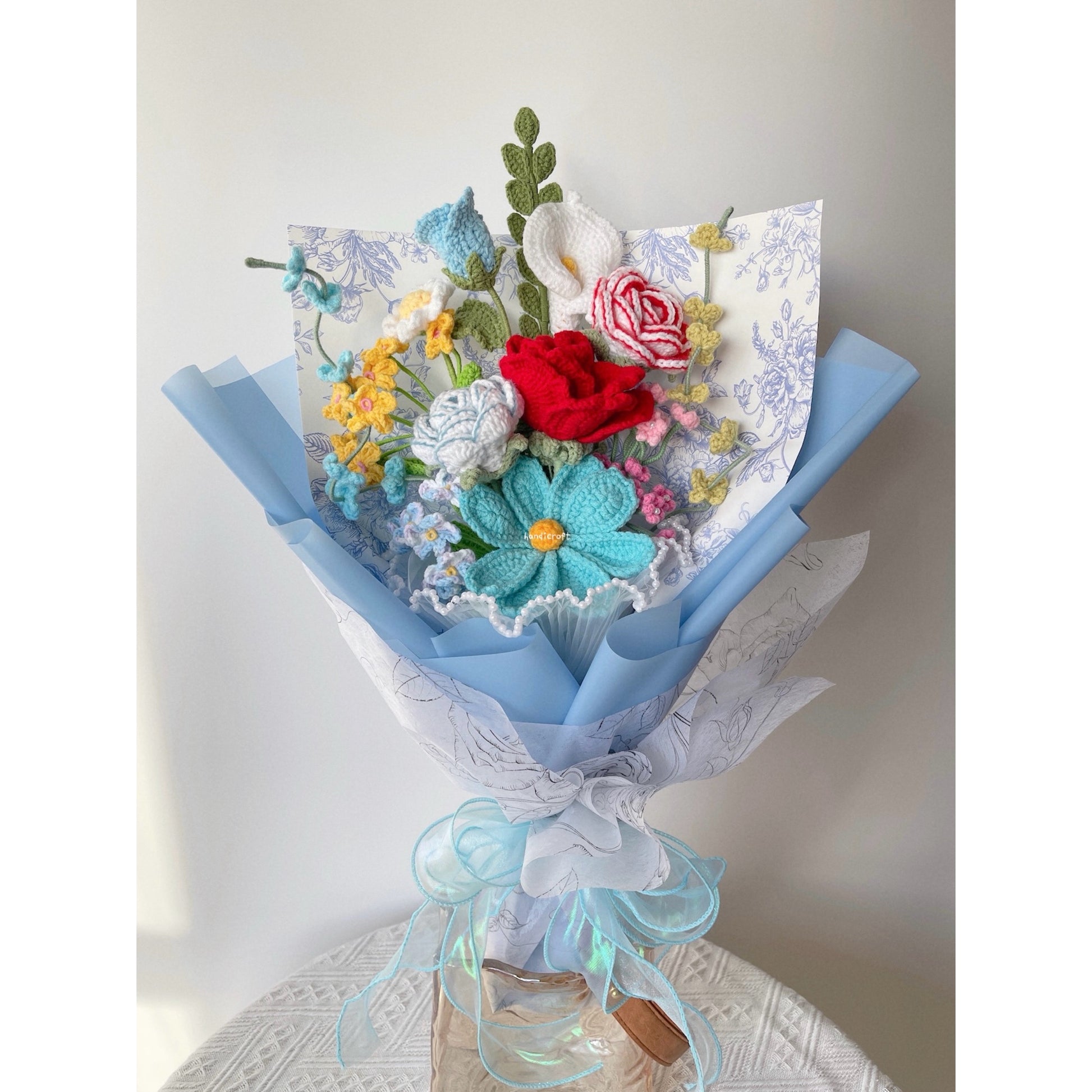 singapore handicroft crochet flower bouquet vase arrangement vase of sky