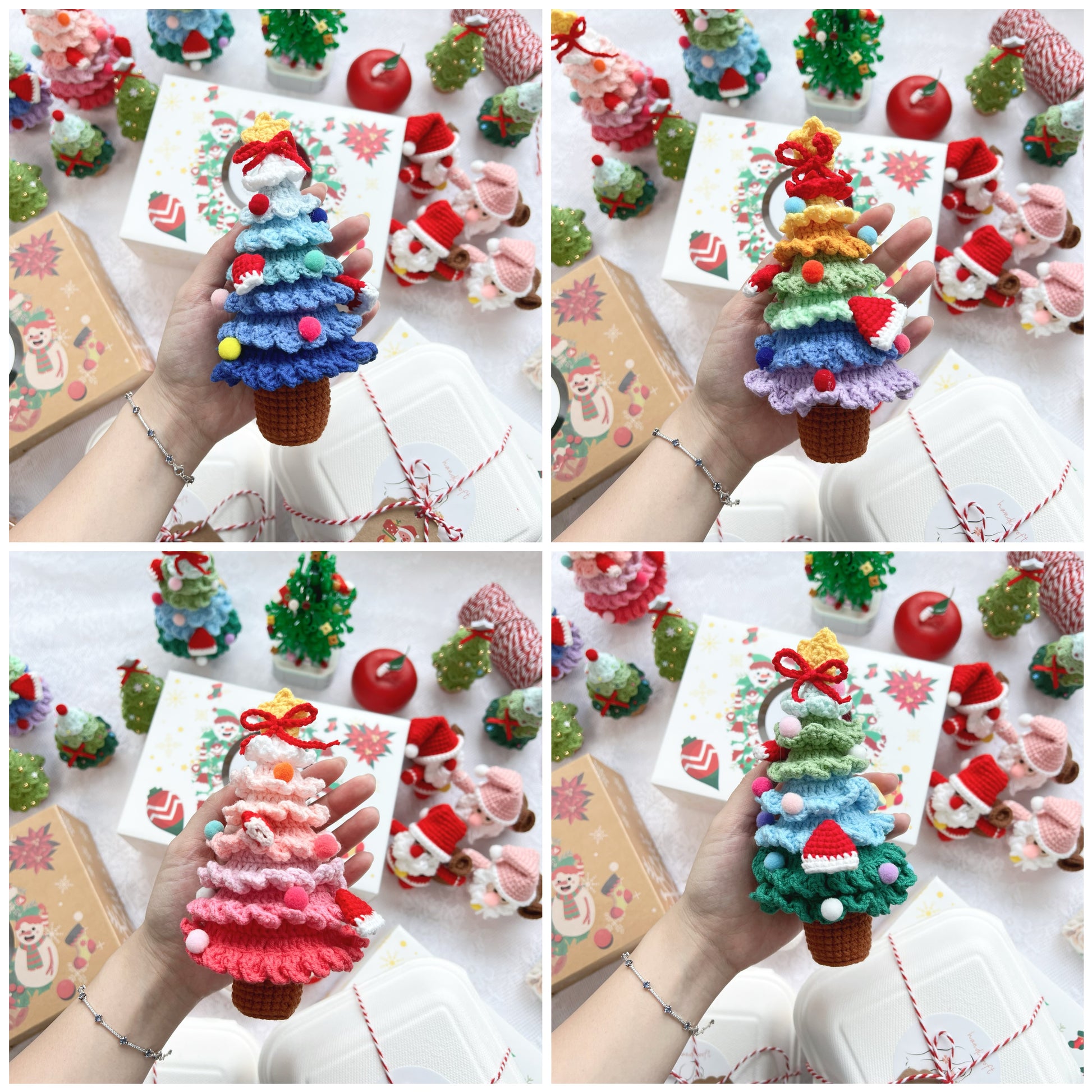 singapore handicroft handmade crochet christmas tree table decoration festive gift in 4 colours