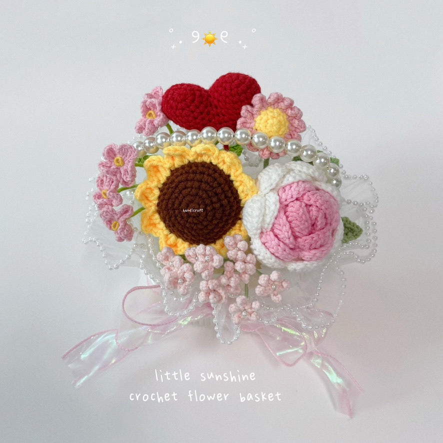 singapore handicroft handmade crochet flower basket little sunshine mini sunflower pink theme