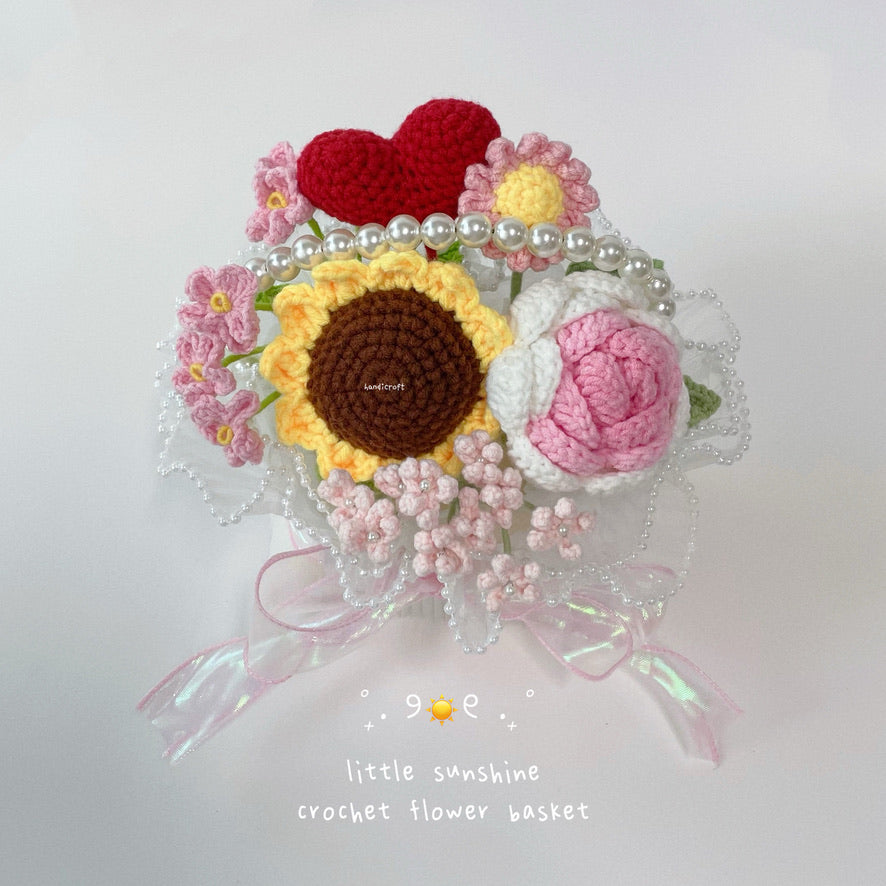 singapore handicroft handmade crochet flower basket little sunshine mini sunflower pink theme
