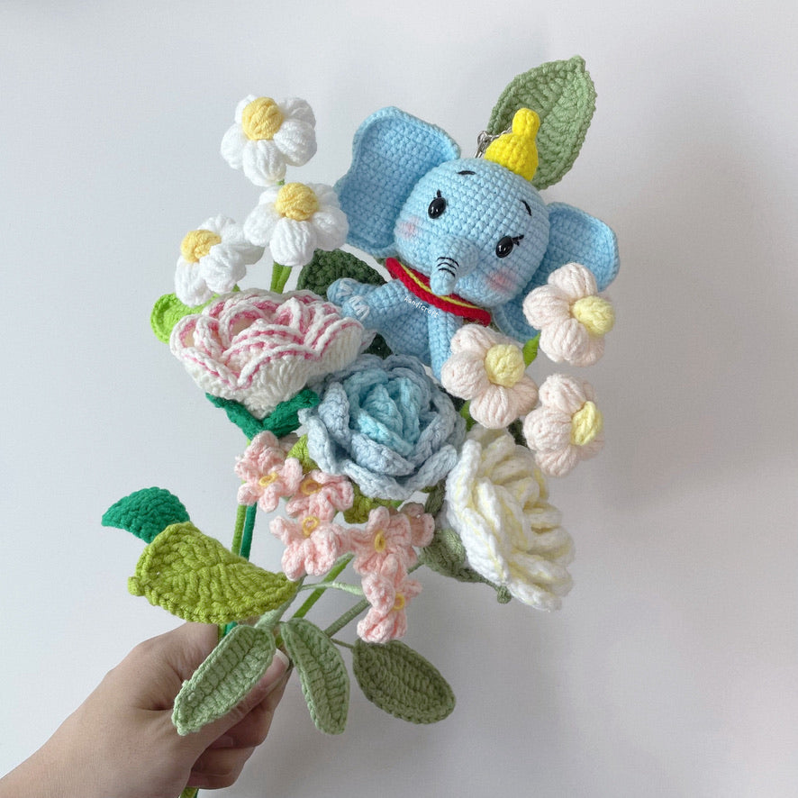singapore handicroft handmade crochet flower bouquet dumbo character in pastel theme
