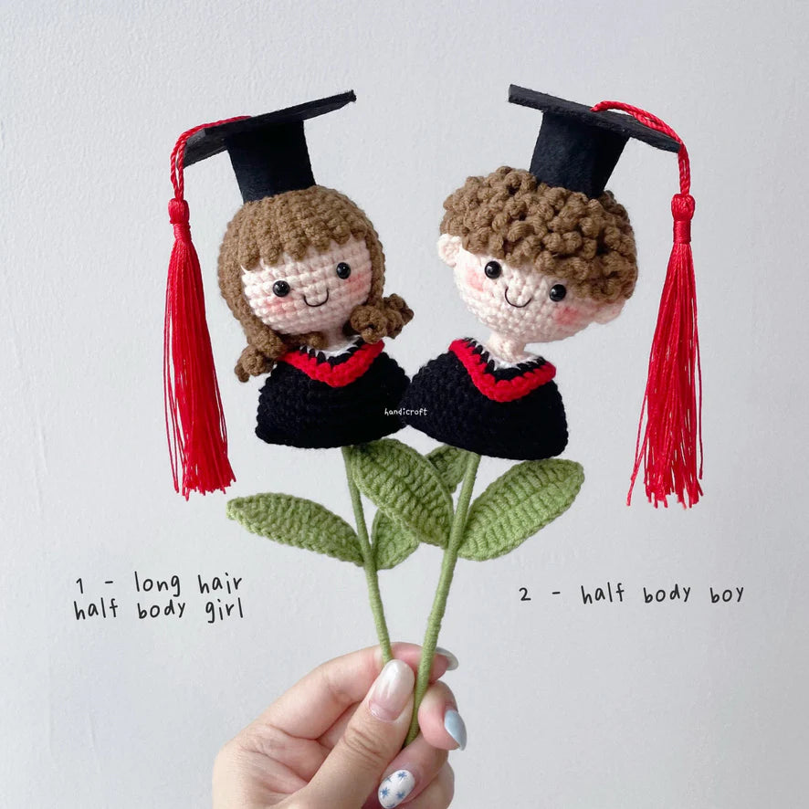 singapore handicroft handmade crochet graduate doll half body girl and boy grads