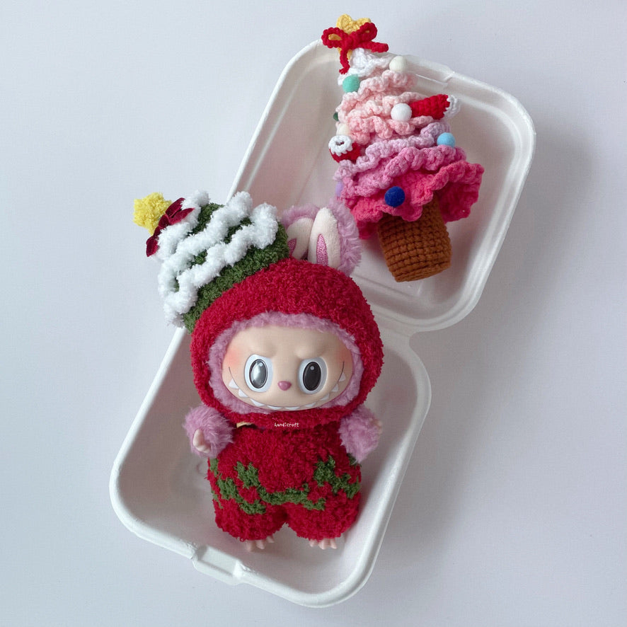 singapore handicroft handmade crochet labubu outfit for christmas red christmas tree