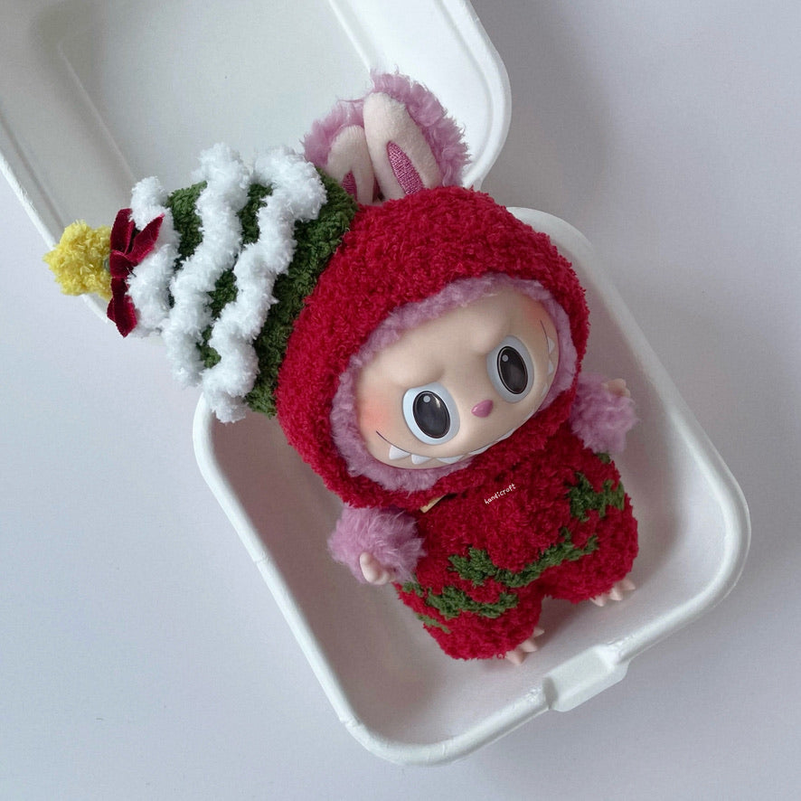 singapore handicroft handmade crochet labubu outfit for christmas red christmas tree
