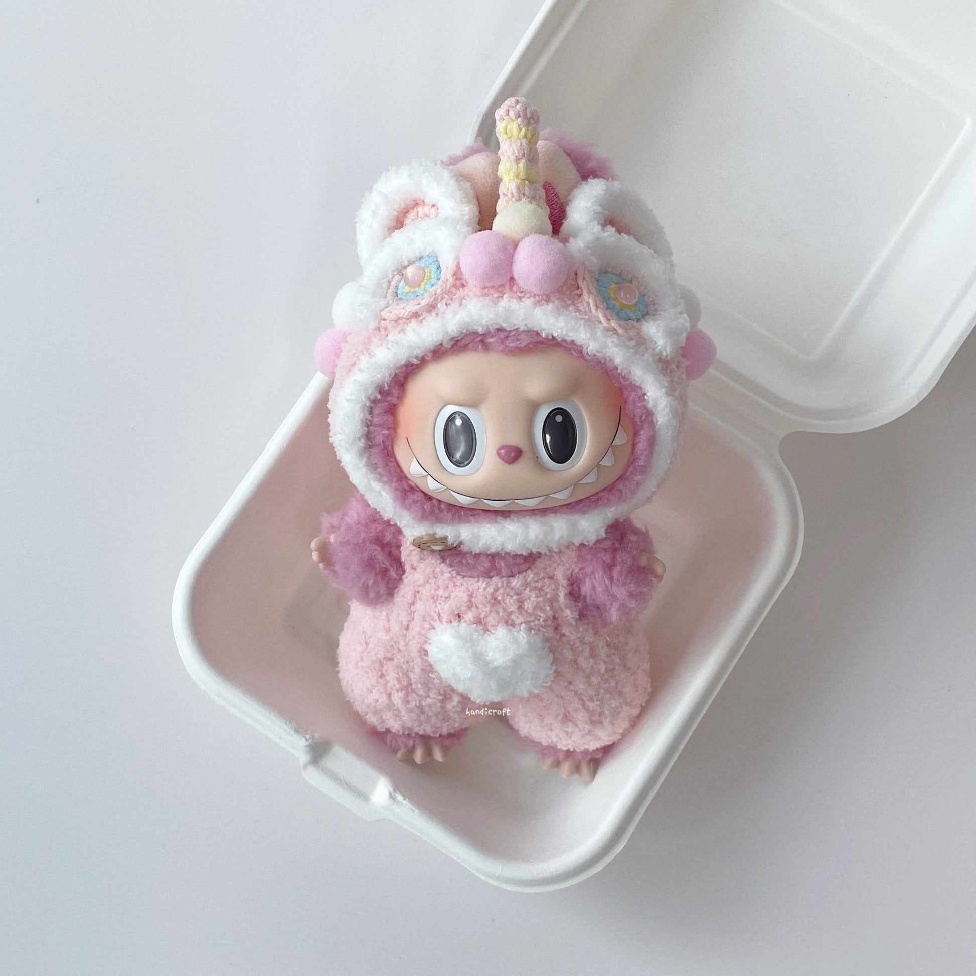 singapore handicroft handmade crochet labubu outfit for lunar chinese new year pink lion dance