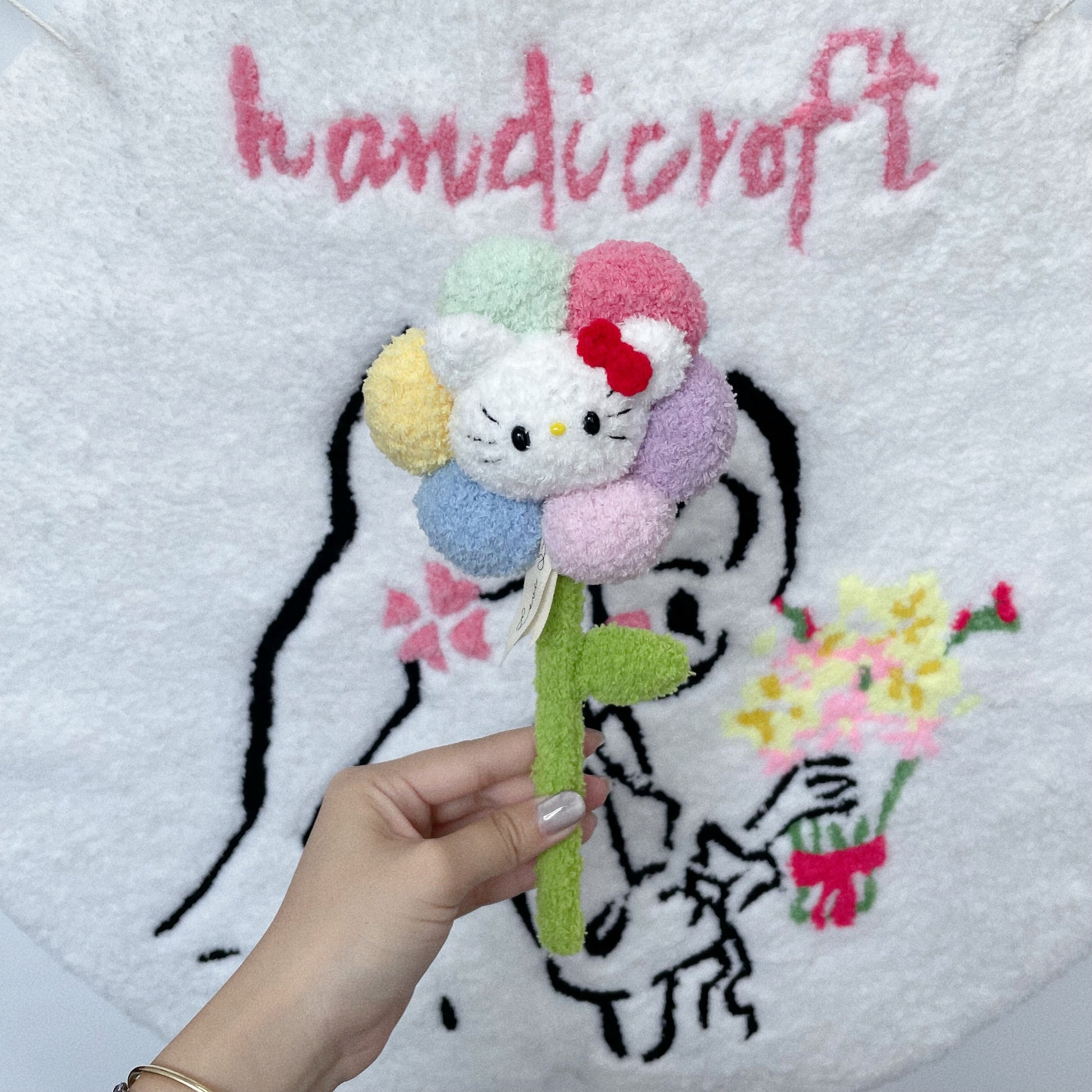 singapore handicroft handmade sanrio character single stalk crochet flower hello kitty