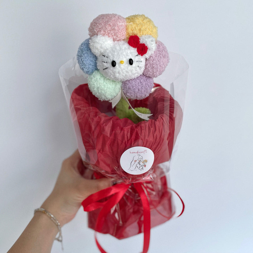 singapore handicroft handmade sanrio character single stalk crochet flower hello kitty