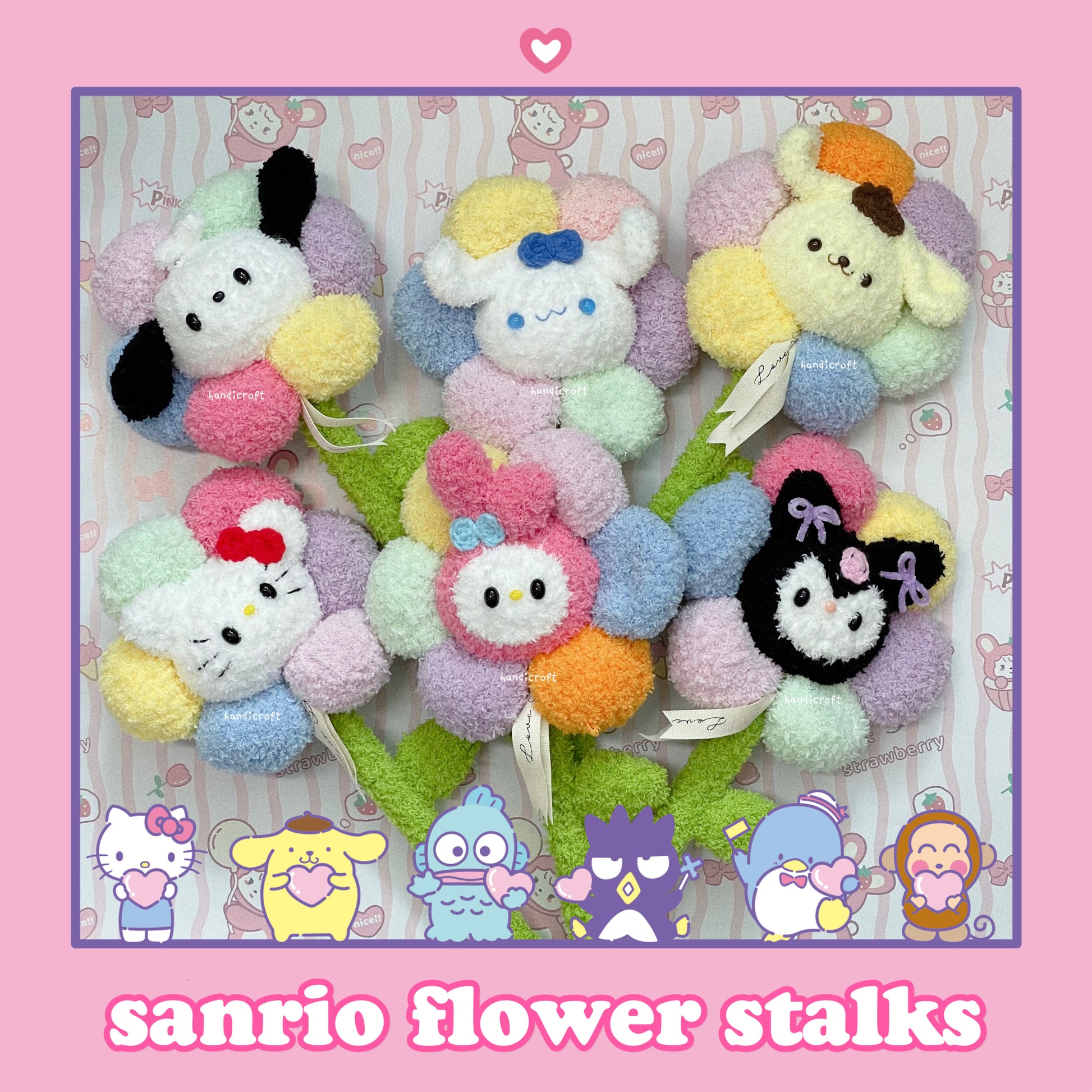 singapore handicroft handmade sanrio character single stalk crochet flower in 6 characters