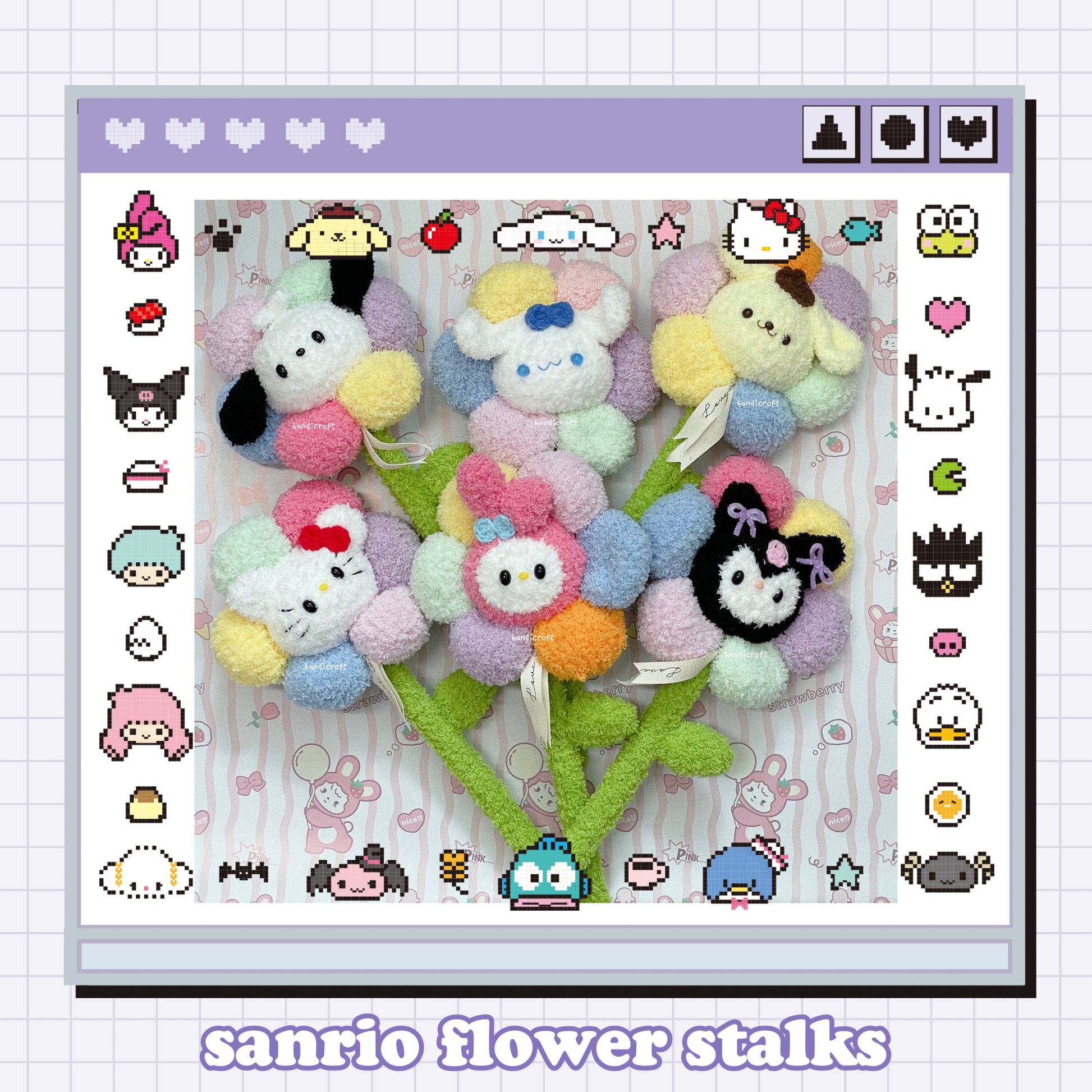 singapore handicroft handmade sanrio character single stalk crochet flower in 6 characters