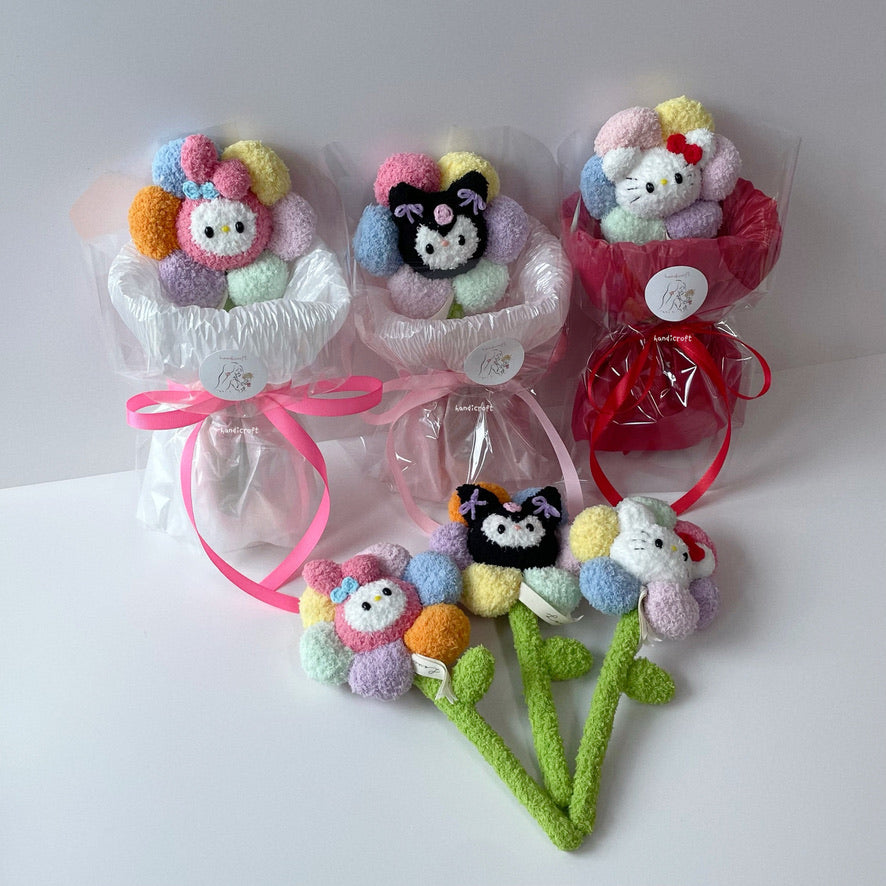 singapore handicroft handmade sanrio character single stalk crochet flower in 6 characters