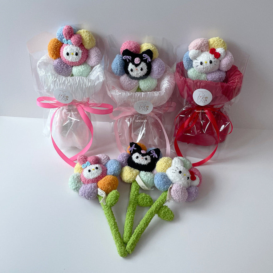 singapore handicroft handmade sanrio character single stalk crochet flower in 6 characters
