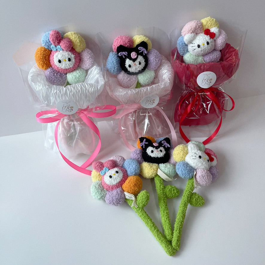 singapore handicroft handmade sanrio character single stalk crochet flower in 6 characters