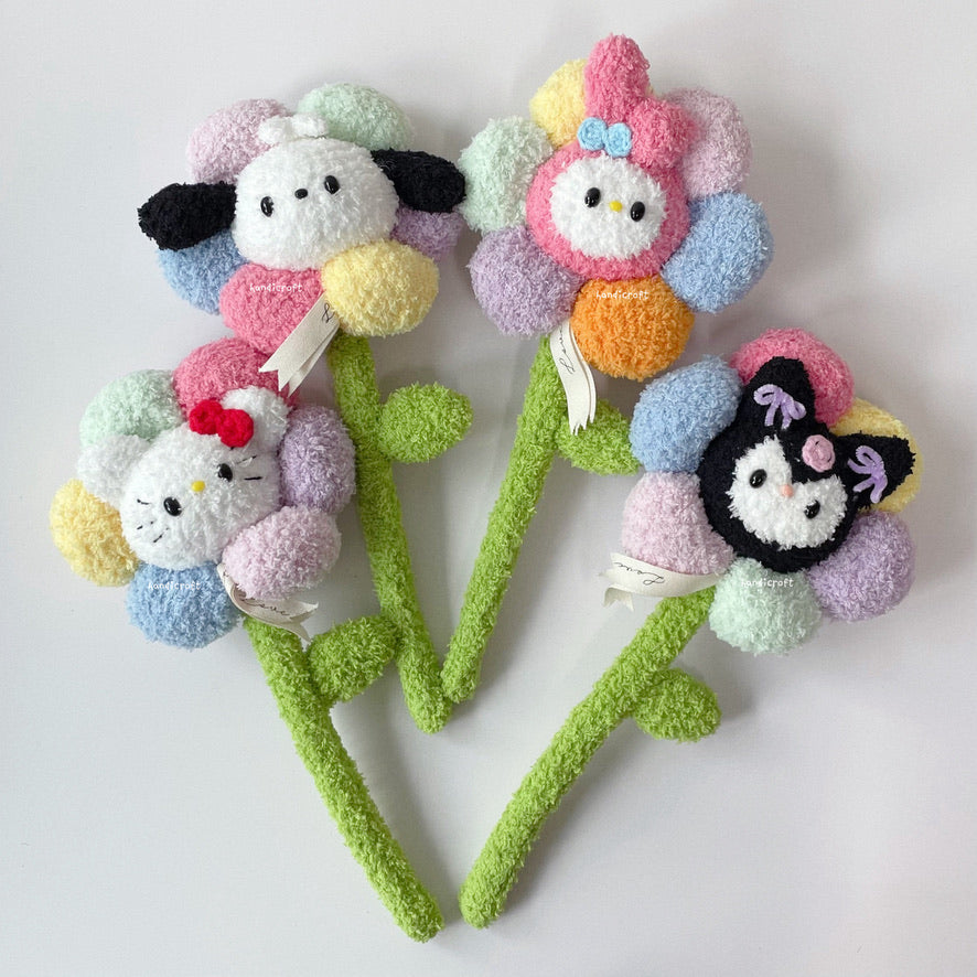 singapore handicroft handmade sanrio character single stalk crochet flower in 6 characters