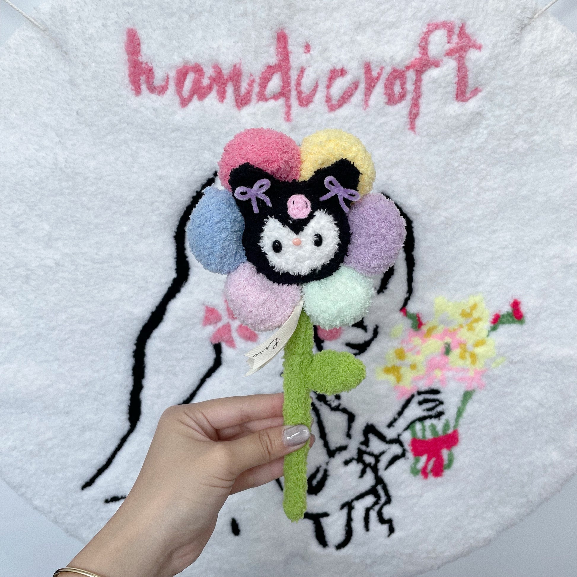 singapore handicroft handmade sanrio character single stalk crochet flower kuromi