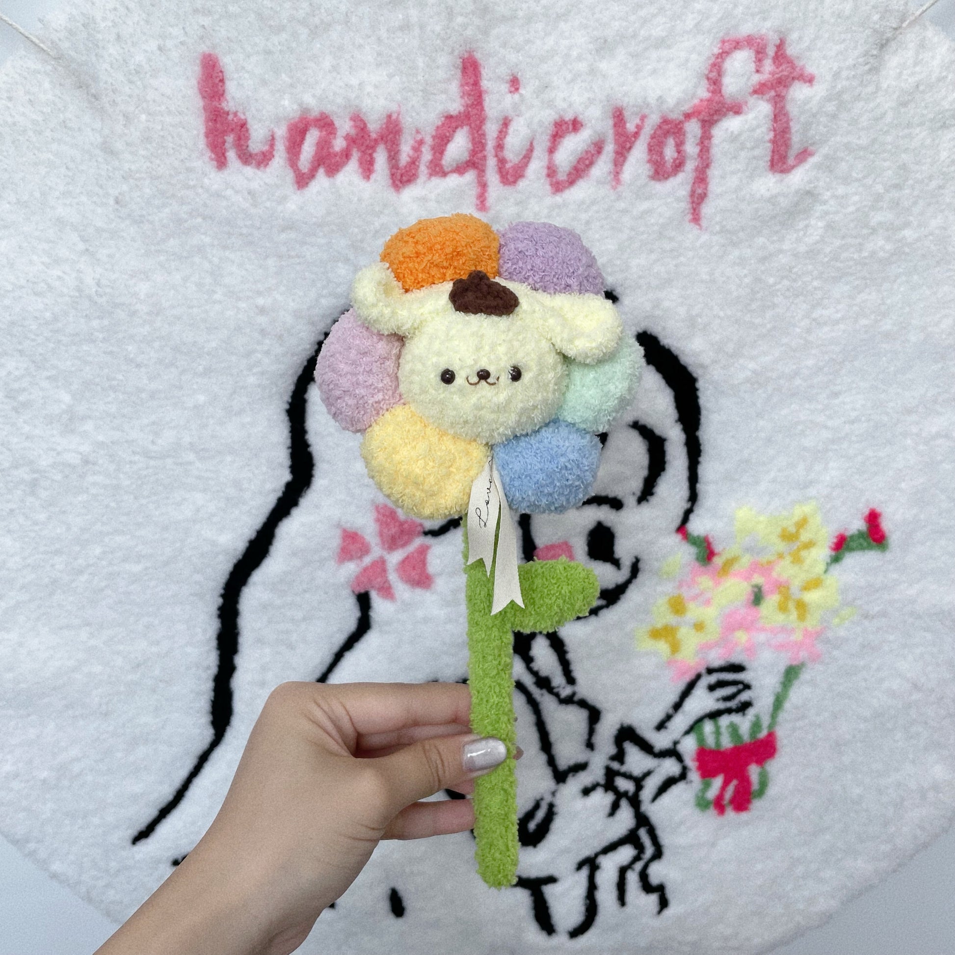singapore handicroft handmade sanrio character single stalk crochet flower pompompurin