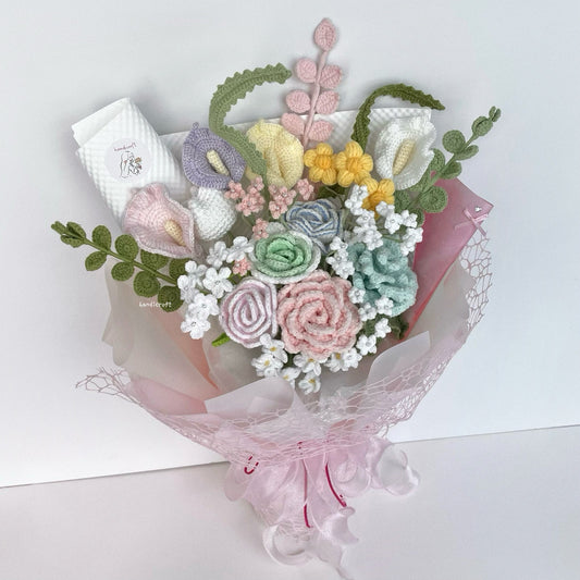 singapore handicroft special roses handmade crochet flower bouquet in pastel theme sugar blossom