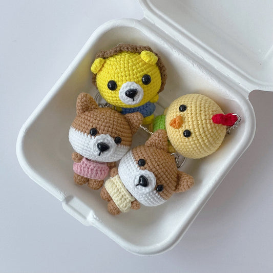singapore handmade crochet big head animals amigurumi keychains lion chicken shiba