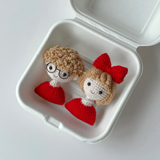 singapore handmade crochet couple boy and girl character amigurumi keychain red