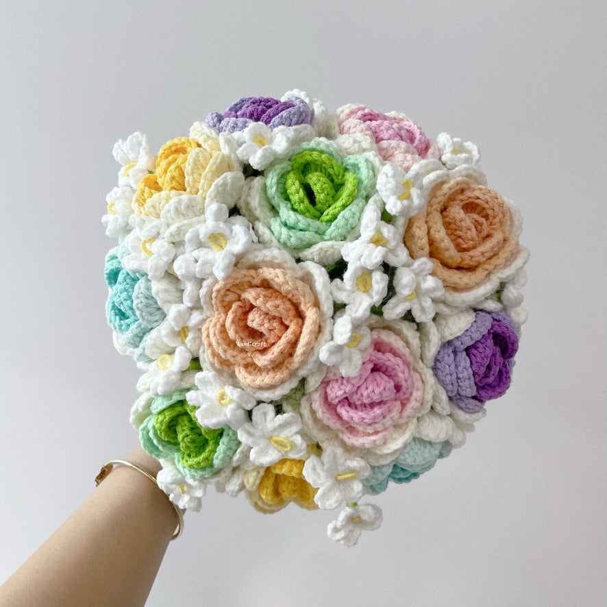 singapore handmade crochet handicroft special roses flower bouquet bloomin' love ombre colourful and white