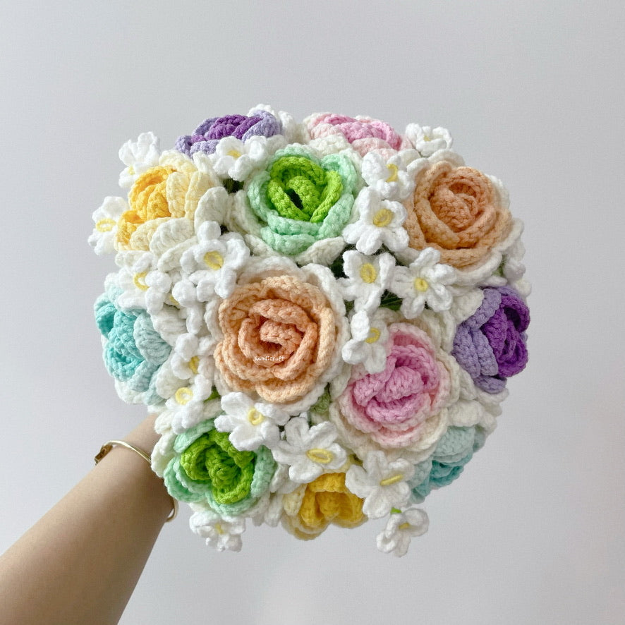 singapore handmade crochet handicroft special roses flower bouquet bloomin' love ombre colourful and white